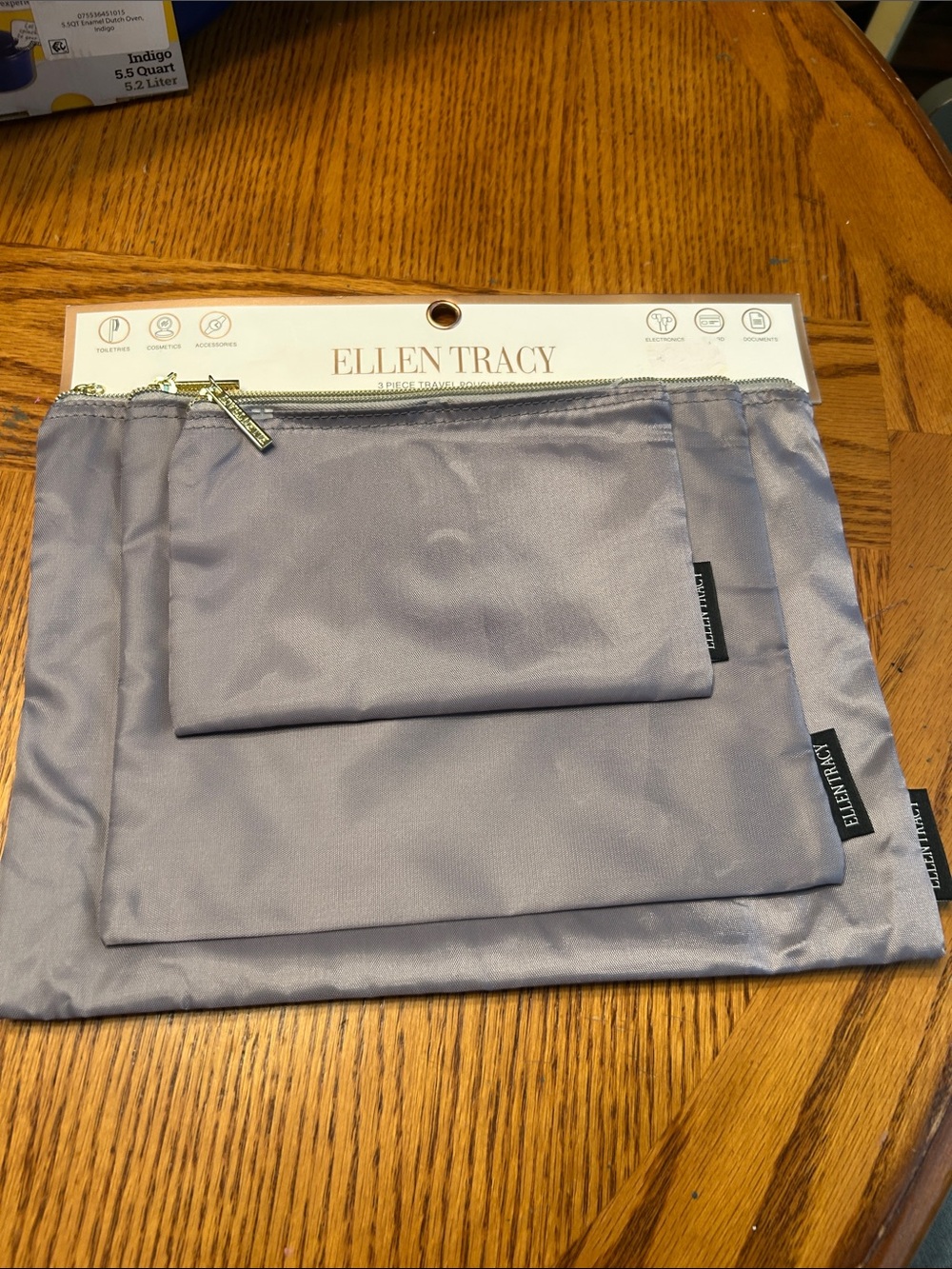 Ellen Tracy Lilac Nylon Travel Pouch Trio